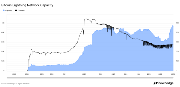Capacité du réseau Lightning de Bitcoin. Source : Newhedge