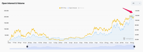 Intérêts ouverts pour le marché des cryptomonnaies. Source : Coinglass